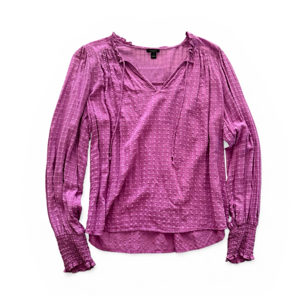 Ann Taylor Pink Long-Sleeve V-Neck Blouse
